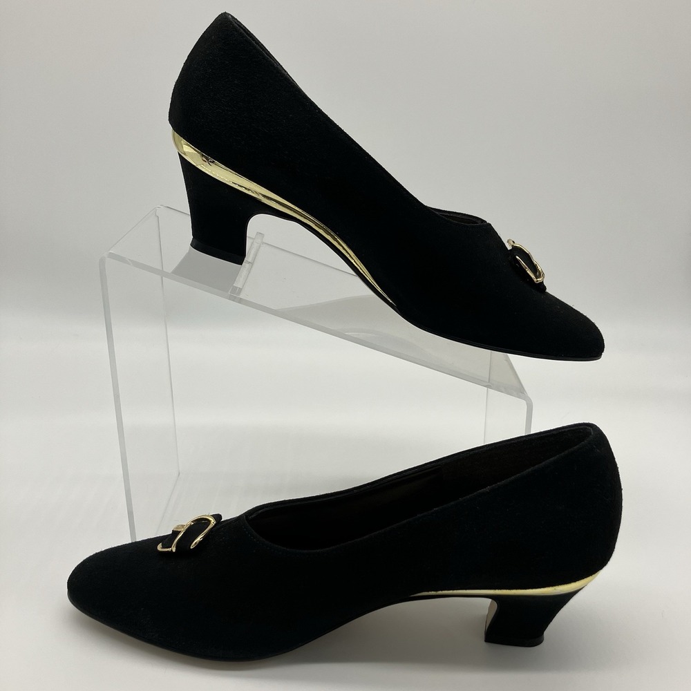 Vtg California Magdesians Black Gold Trim Women's Shoes 9 N USA Old Money Luxury